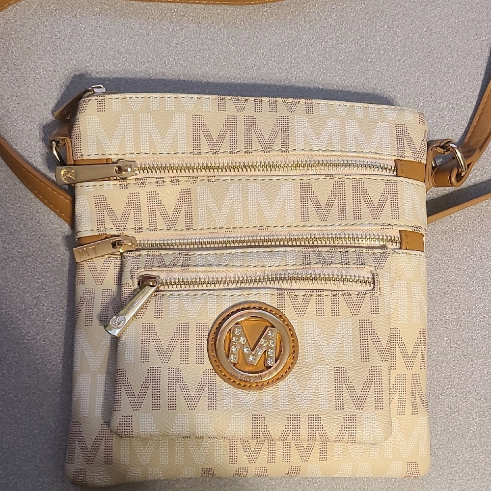 Stylish Cream and Tan Crossbody Bag